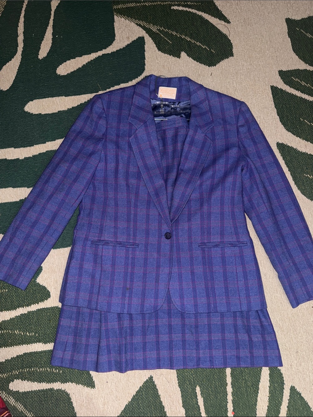 Vintage Pendleton Blue and Purple Plaid wool Blazer skirt suit set